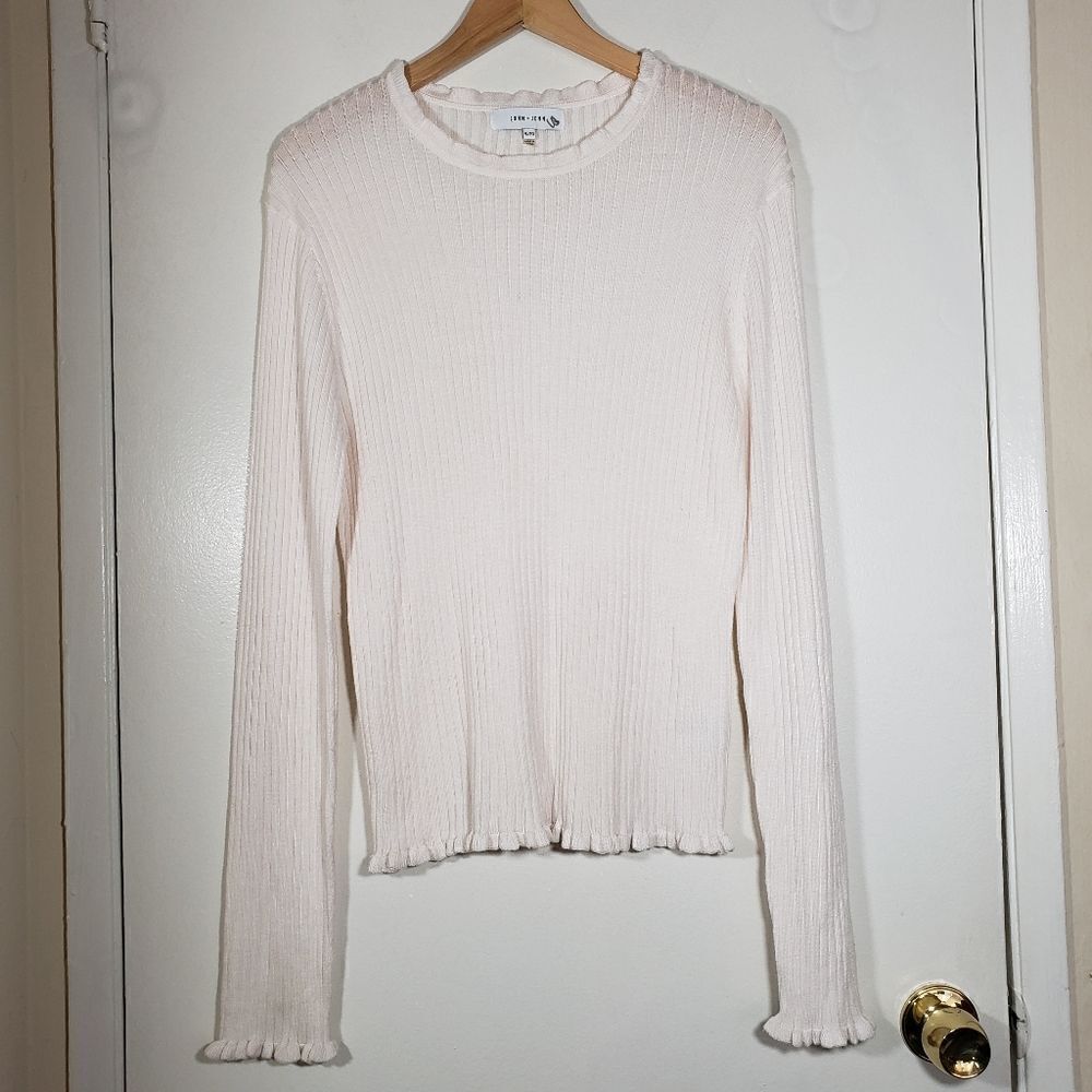 Anthropologie John + Jen Ribbed Ruffle Lined Long Sleeve Lightweight Sweater XL
